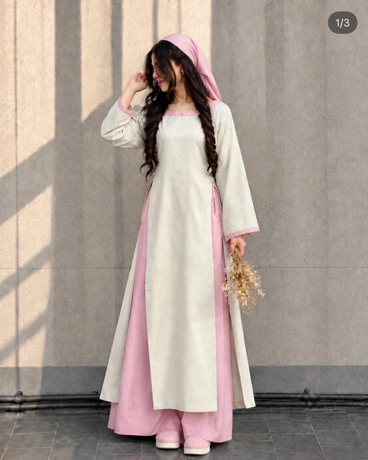 Scarlet - Black & Cream Bell Sleeve Long Dress