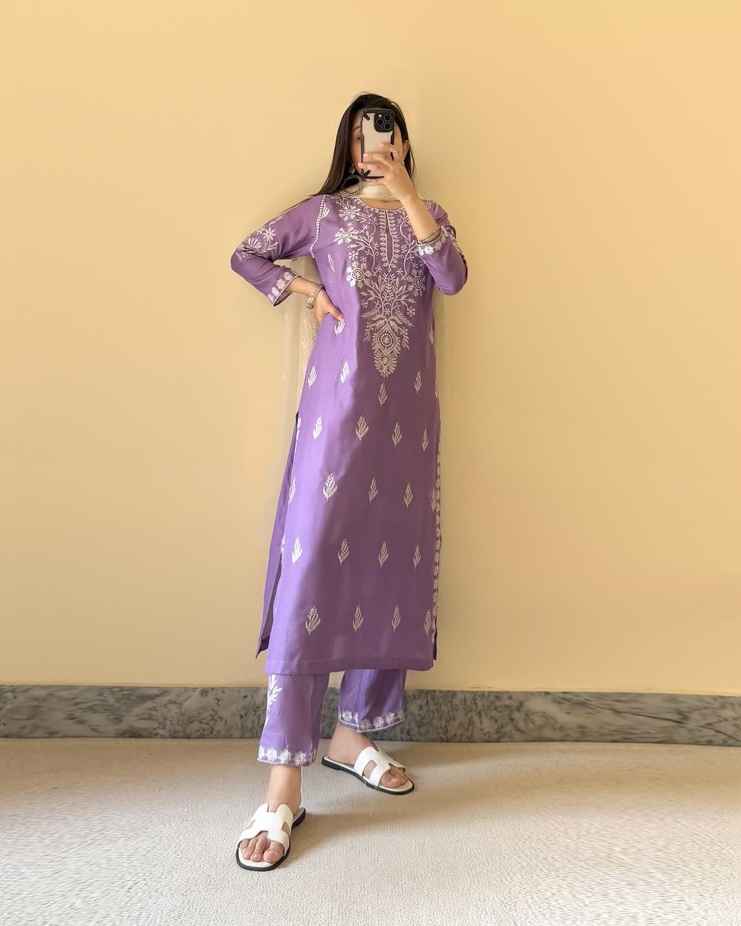 Desi chicken kari long Kurta Set ♥️