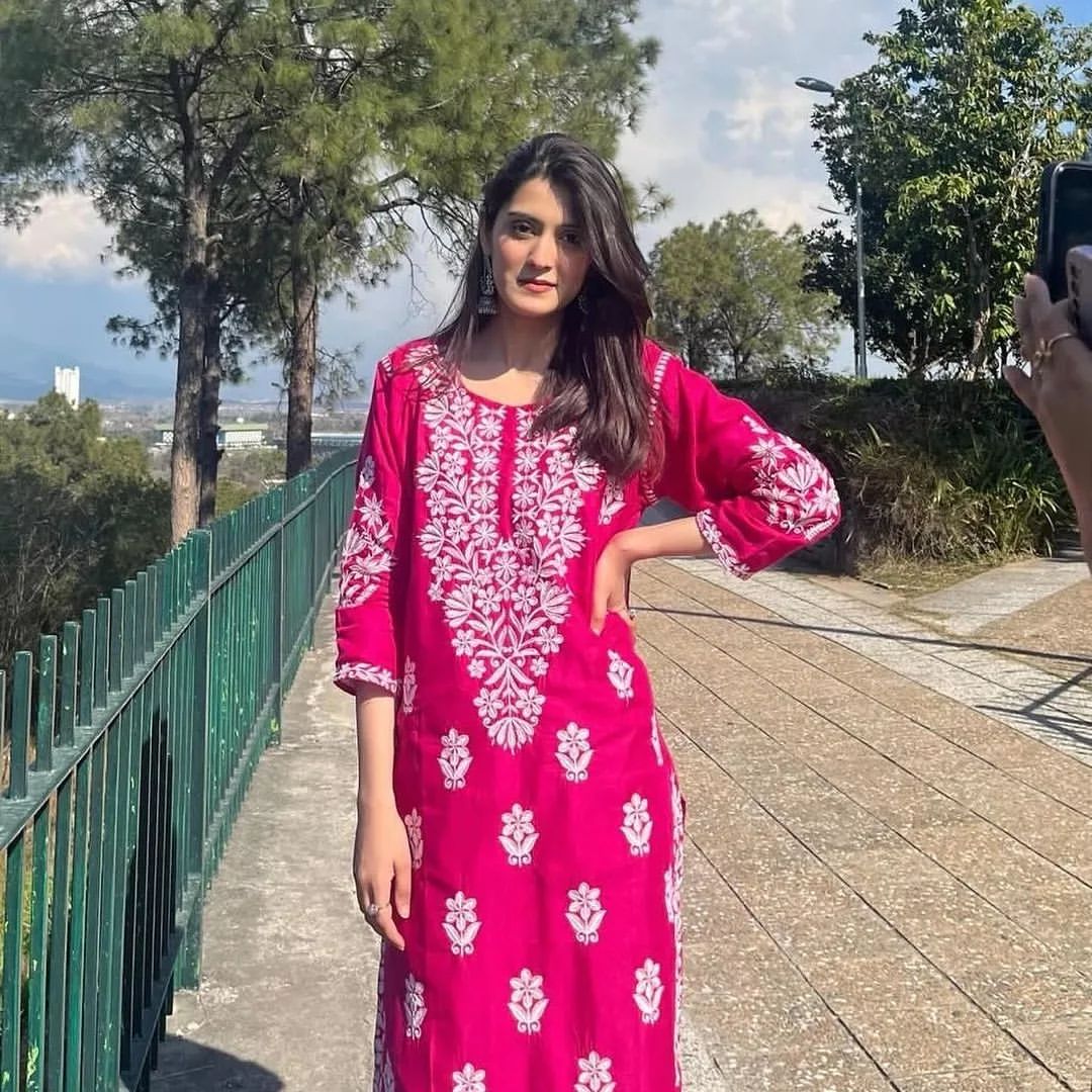 2 Pcs Desi Embroidery Kurti Summer Stuff long White Trouser