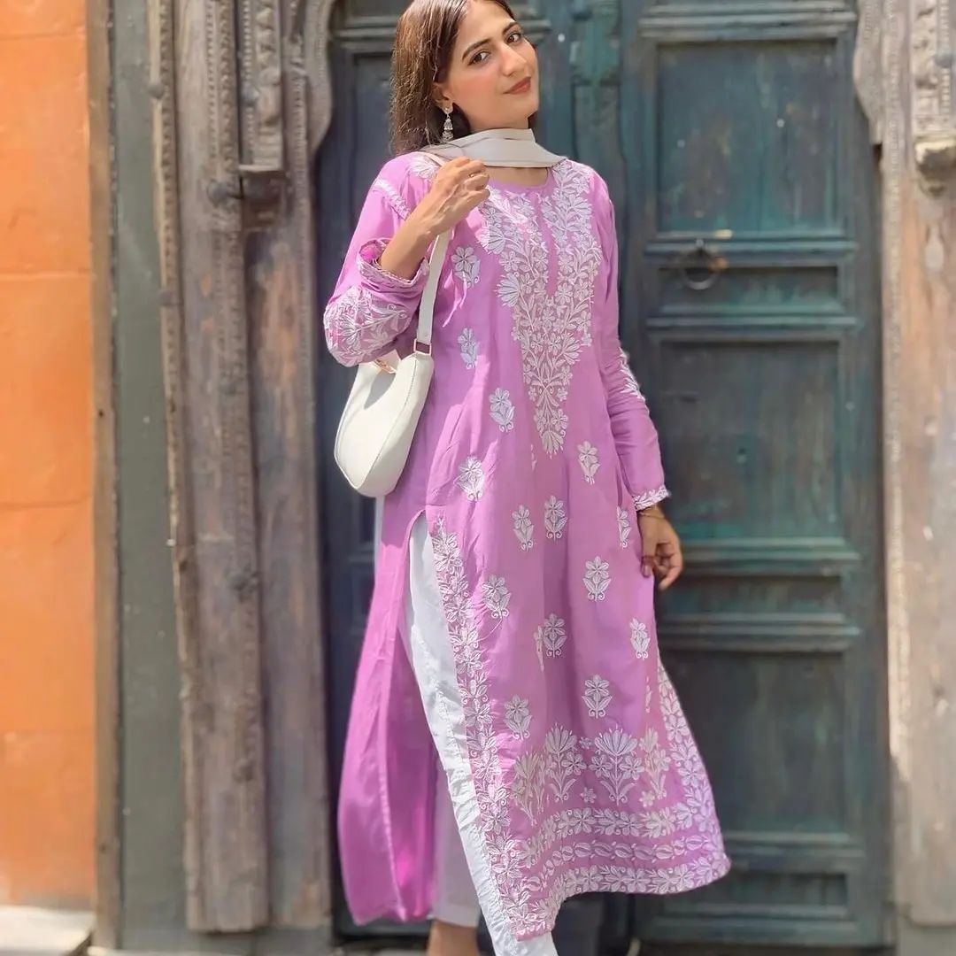 Desi Embroided Kurti Now Available In Lilac 💜