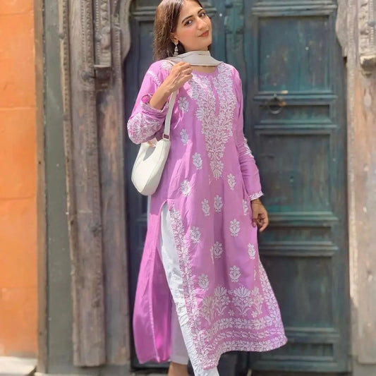 Desi Embroided Kurti Now Available In Lilac 💜