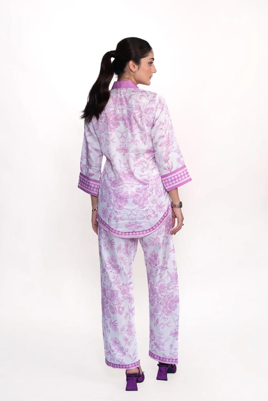 Lilac Print ▪︎ 2 Pcs Short Shirt