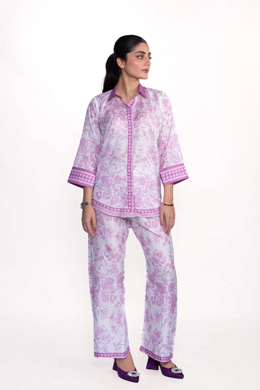 Lilac Print ▪︎ 2 Pcs Short Shirt