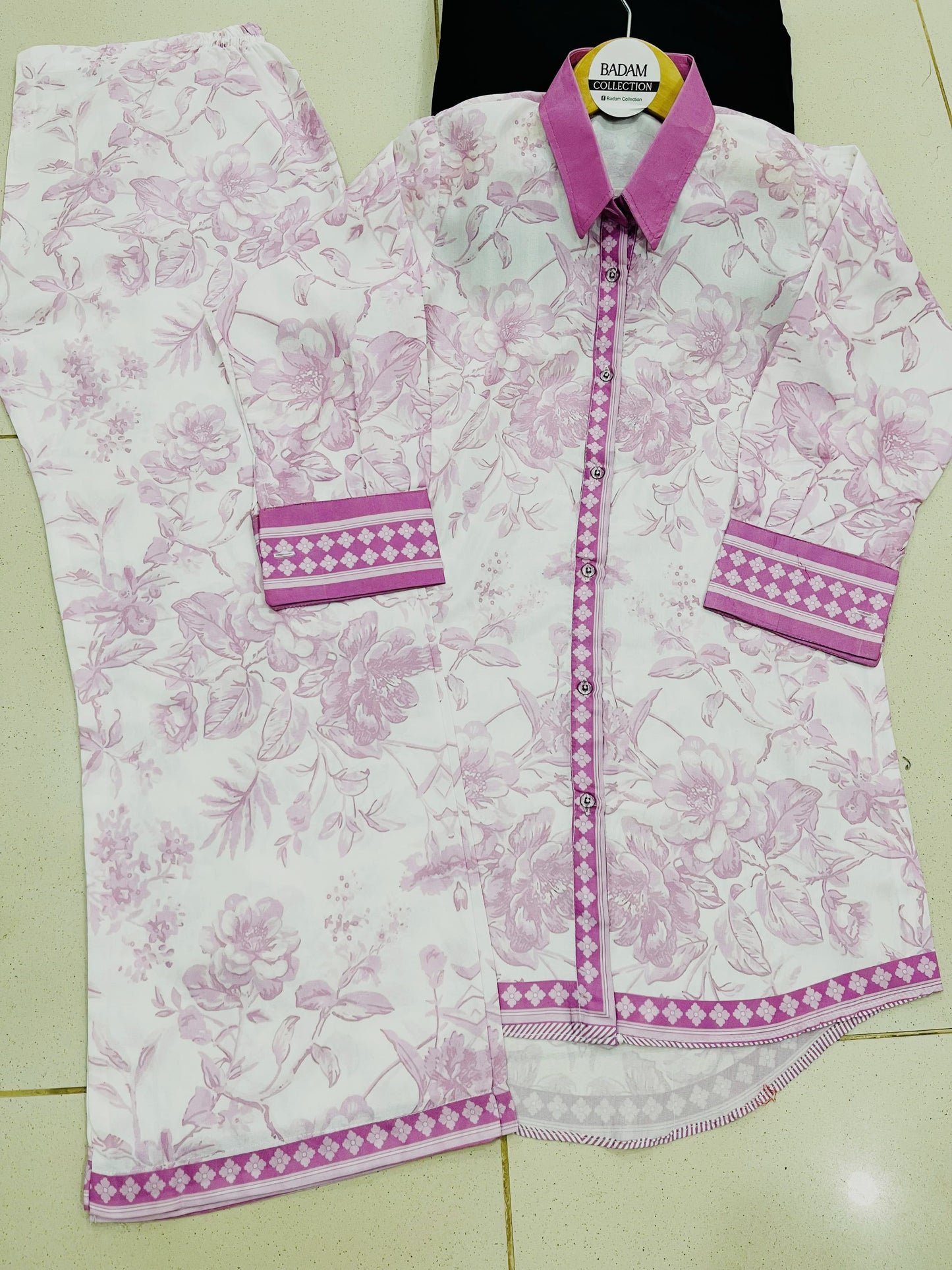Lilac Print ▪︎ 2 Pcs Short Shirt