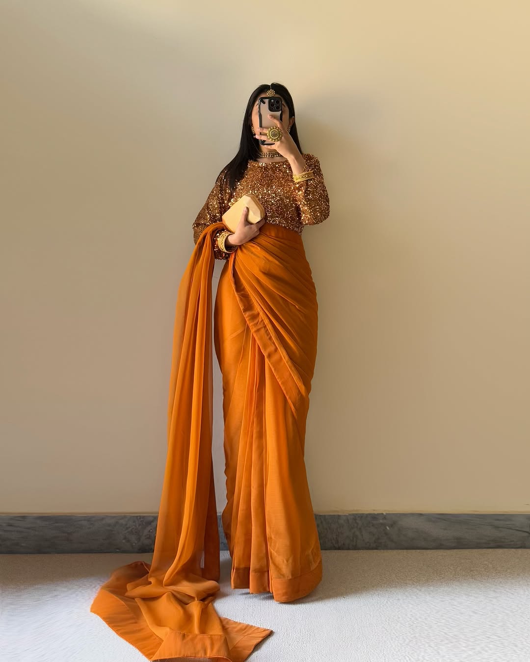 Gold Saree 💕 Premium Quality Ready to Wear