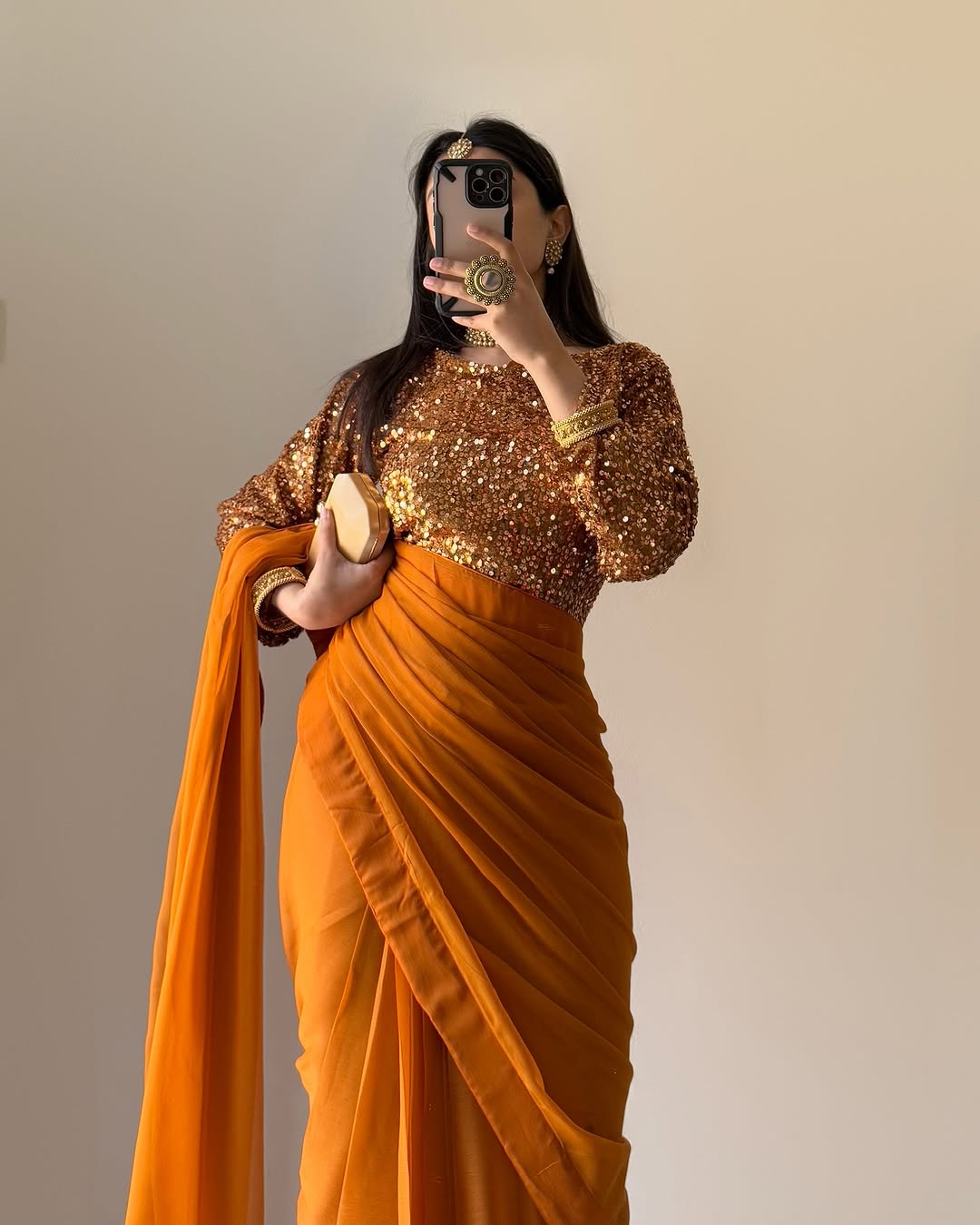 Gold Saree 💕 Premium Quality Ready to Wear
